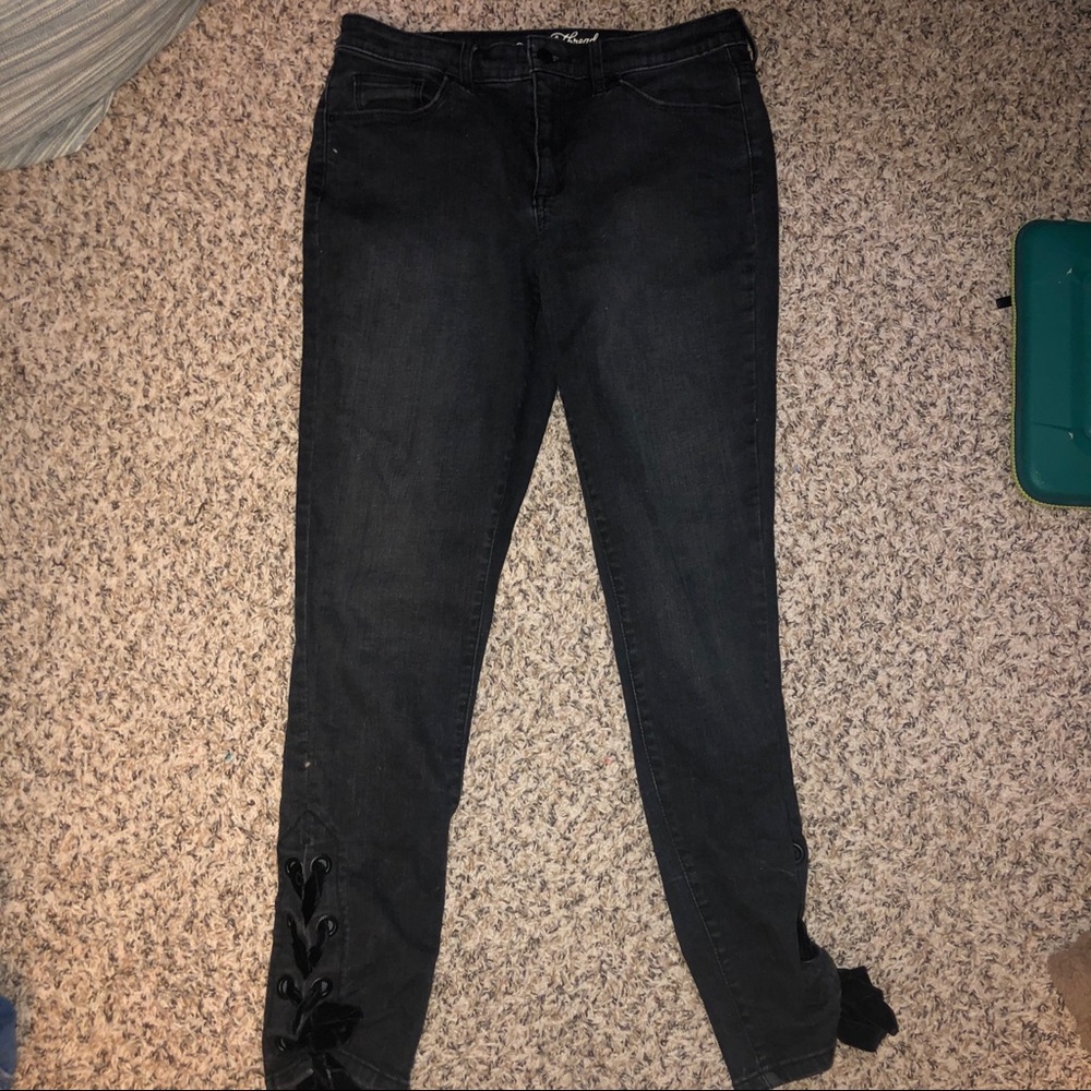 Black Jeans with Velvet Lace Up Calf